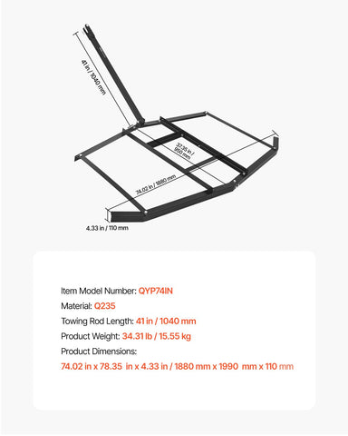 VEVOR Drag Harrow rust-resistant coating supports long-term outdoor use.