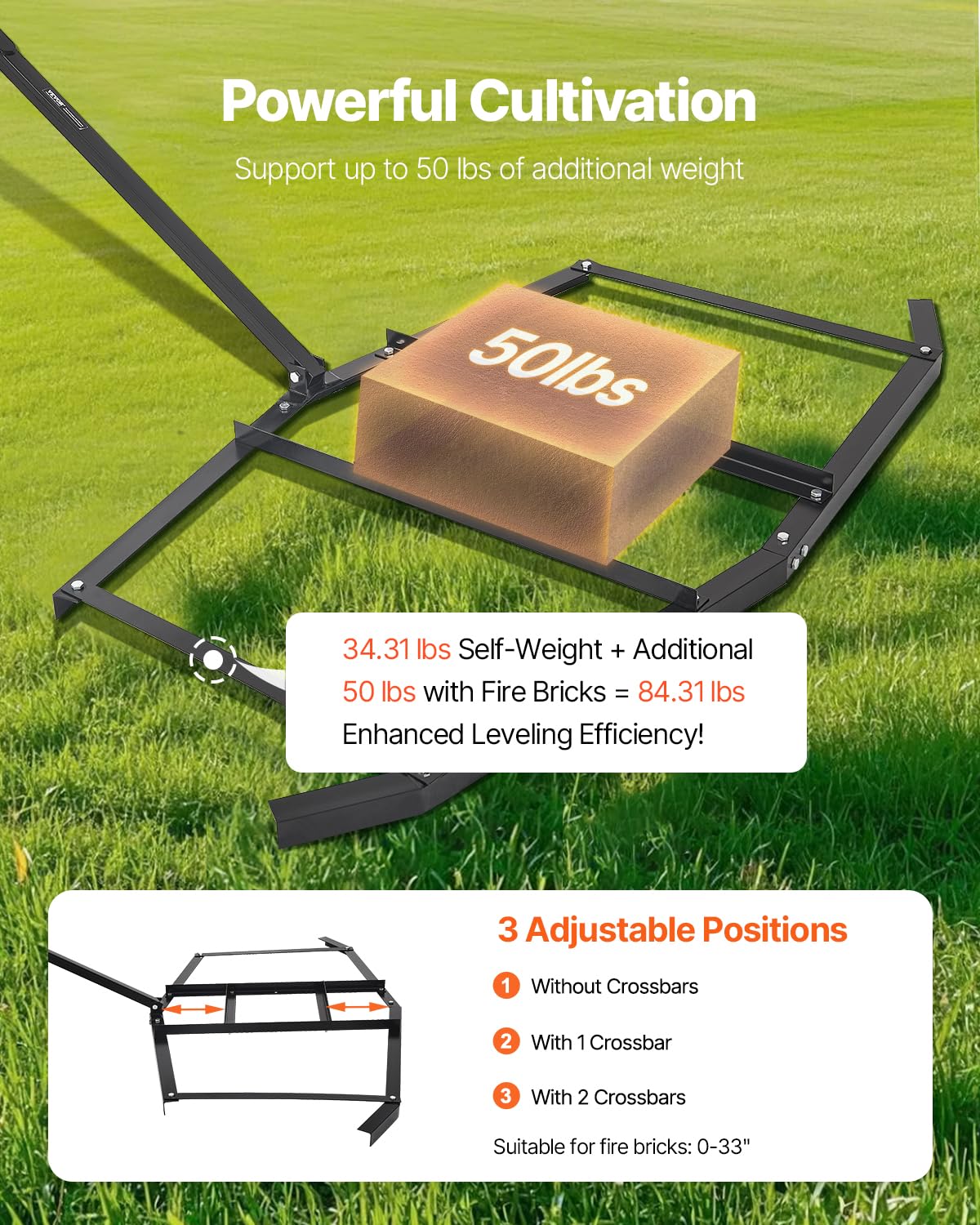 VEVOR Drag Harrow demonstrates vehicle compatibility with ATVs, UTVs, and garden tractors.