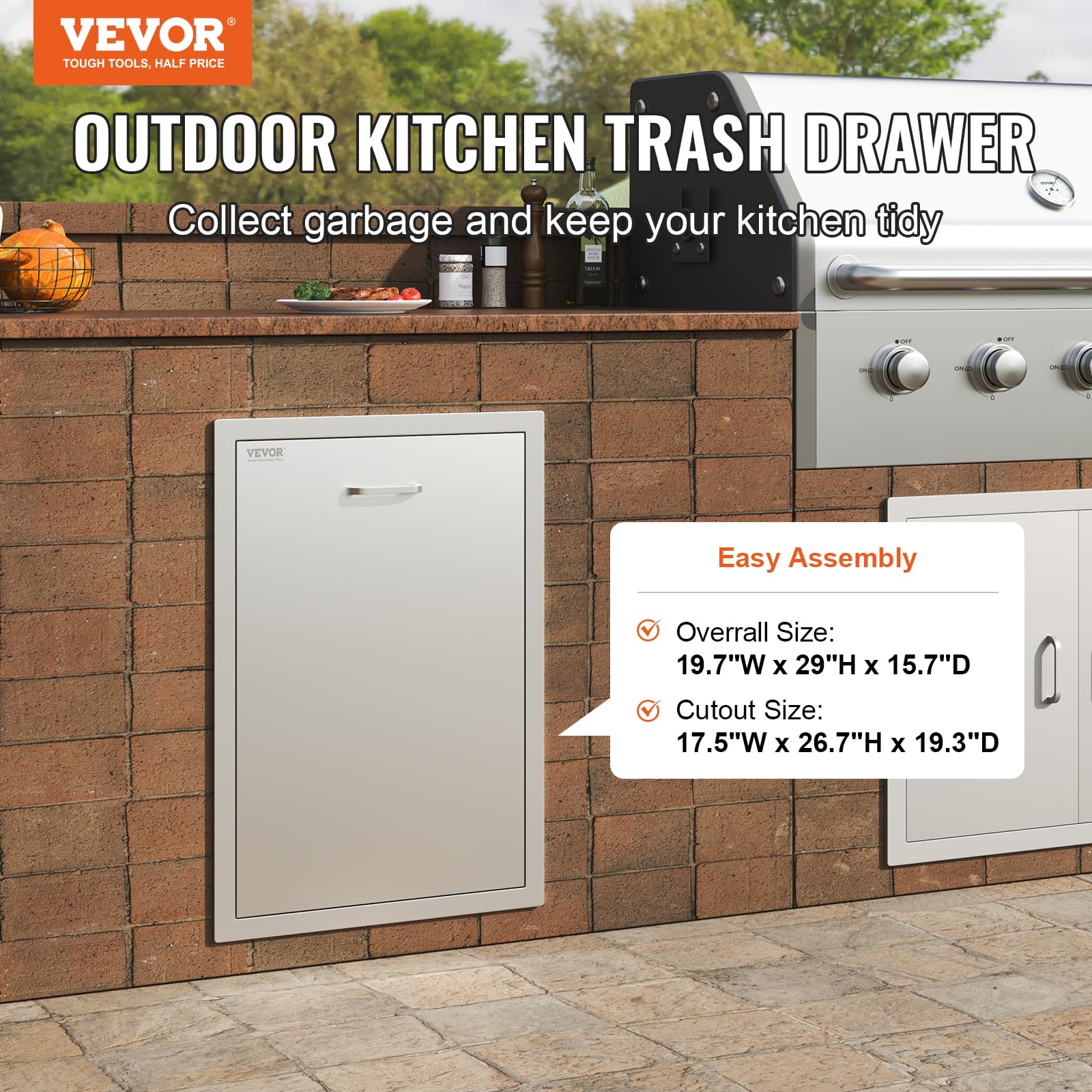VEVOR integrated design requires no drilling for quick setup on outdoor kitchens