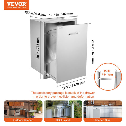 VEVOR drawer with silent sliding rails for quiet operation during cooking
