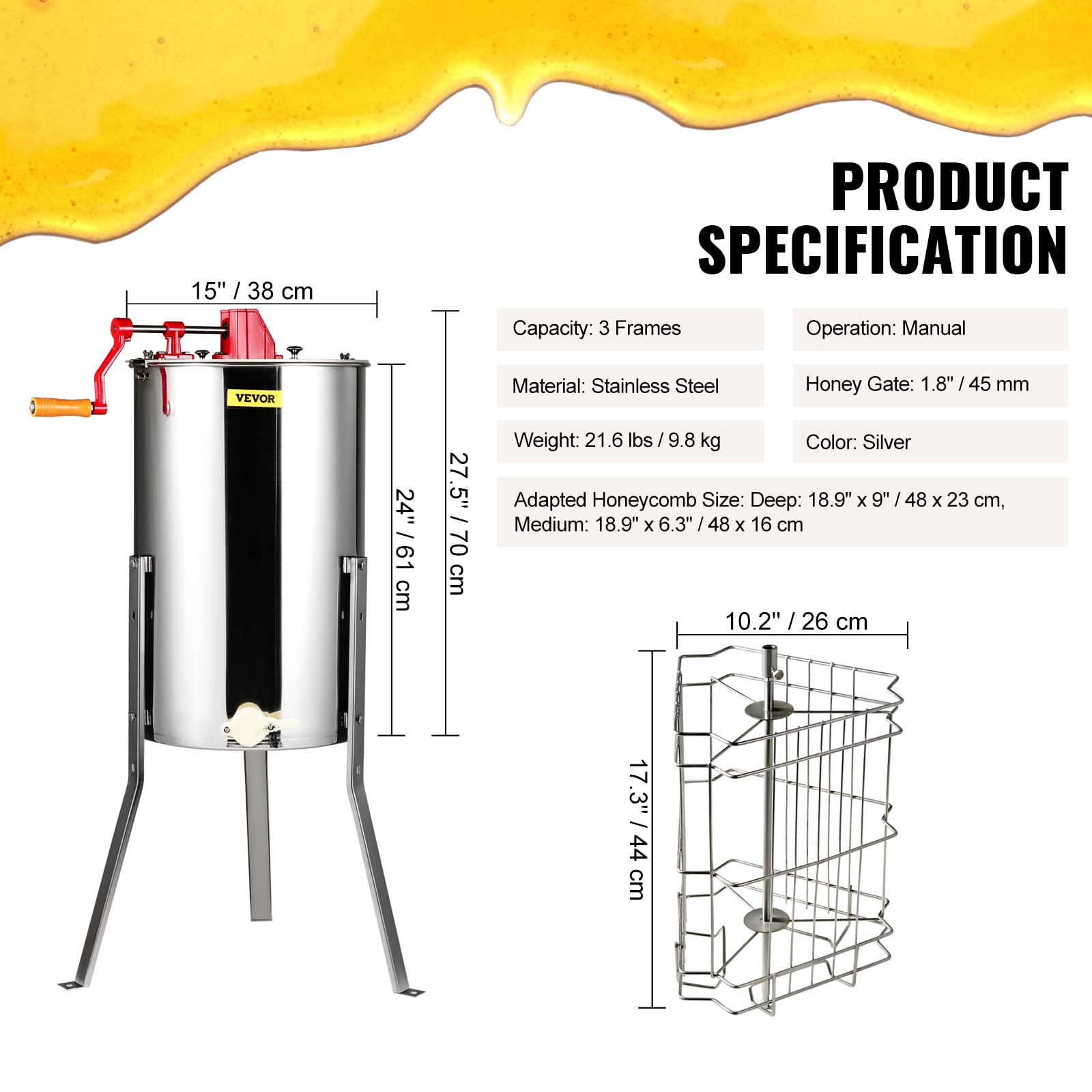 VEVOR polished stainless steel construction is rust resistant and easy to clean.
