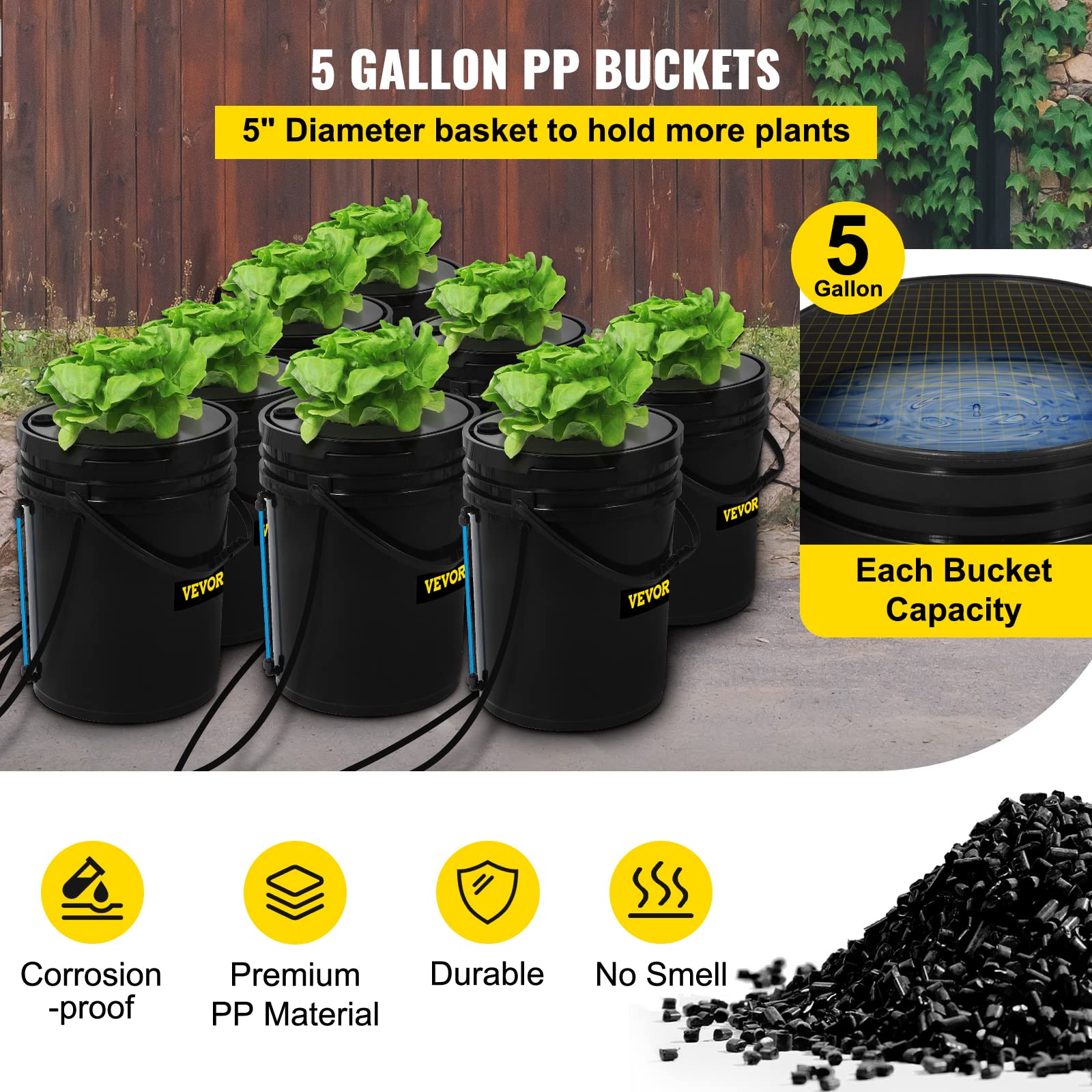 VEVOR DWC air pump close-up showing compact, efficient aeration for plants