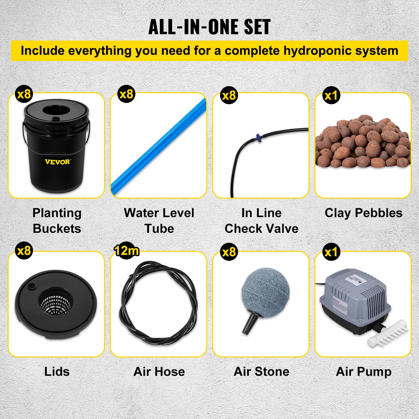 VEVOR DWC PP buckets highlight durable odor-free components for safe indoor use