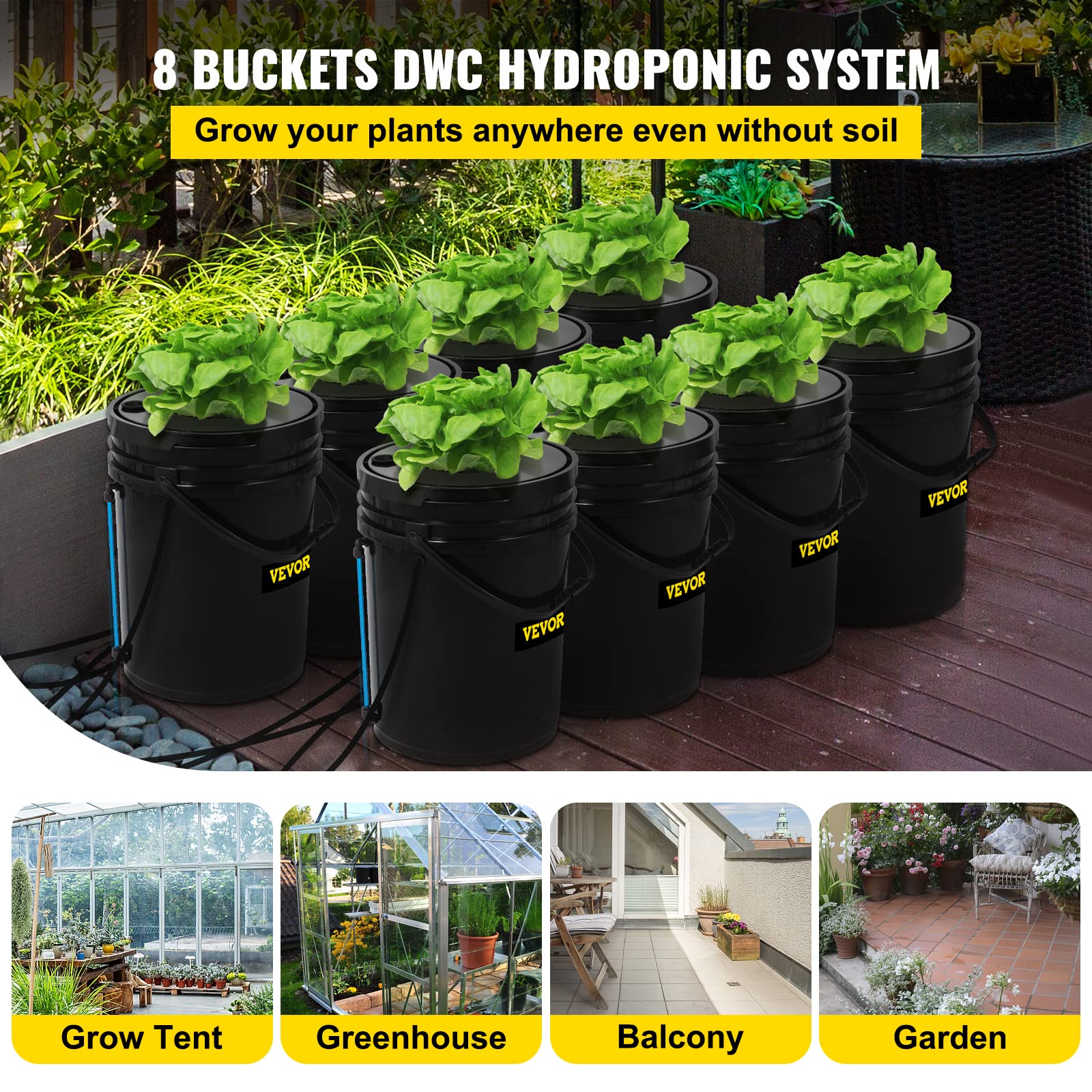 VEVOR DWC pump and air stones delivering strong root oxygenation for robust growth
