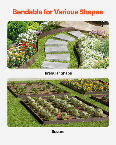Easy-install metal edging with extended spikes ensures secure ground penetration.