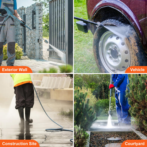 Detergent hose included for versatile soap cleaning tasks.