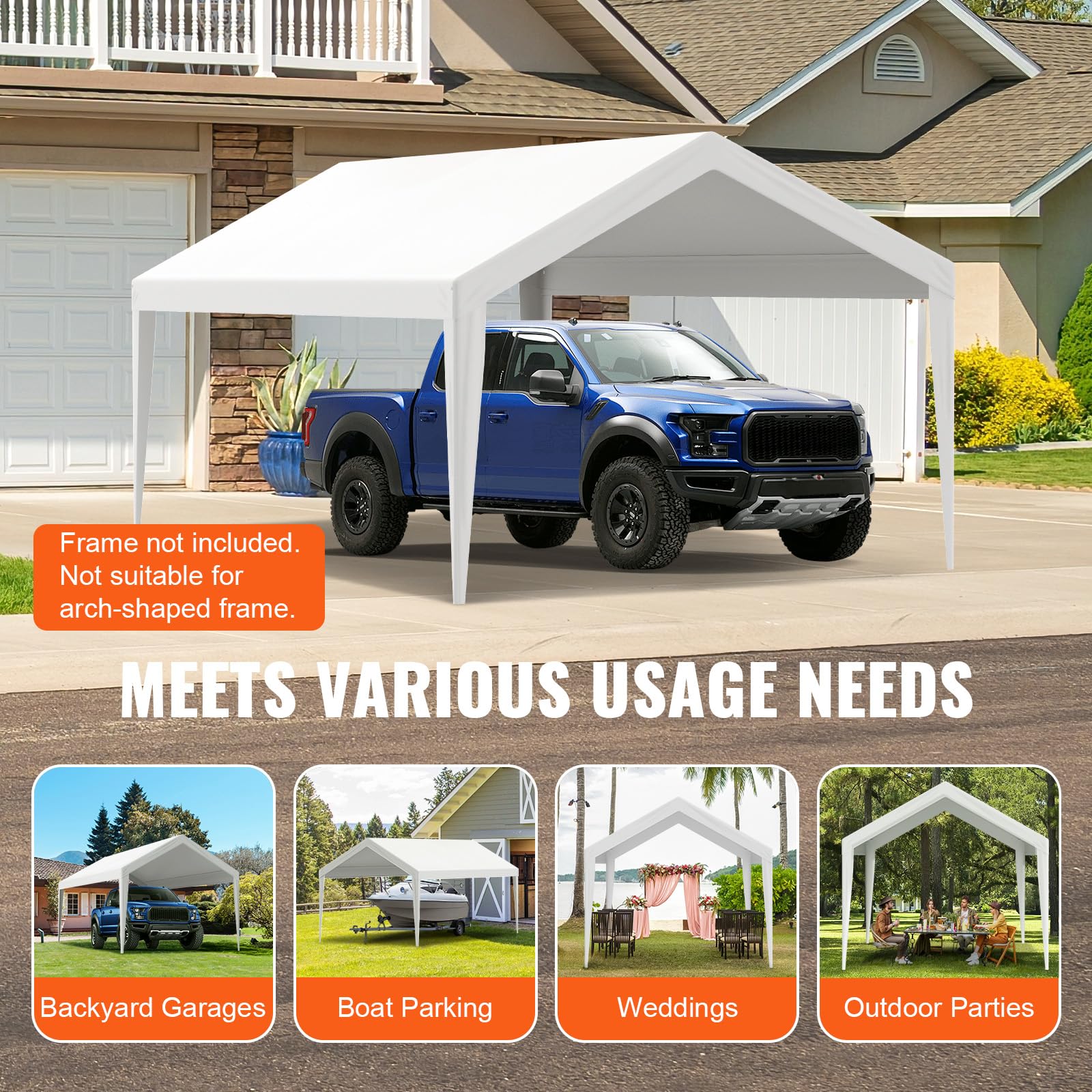 VEVOR versatile shelter for parking, events, and equipment storage.
