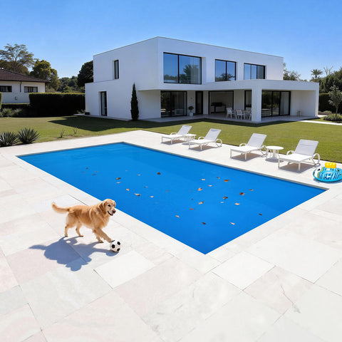 Energy-saving concept with pool cover and sunlight glow