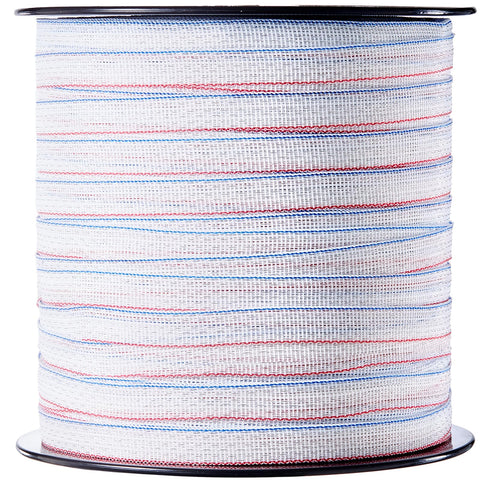 VEVOR electric fence tape in blue-white-red shows high visibility for safe pasture fencing