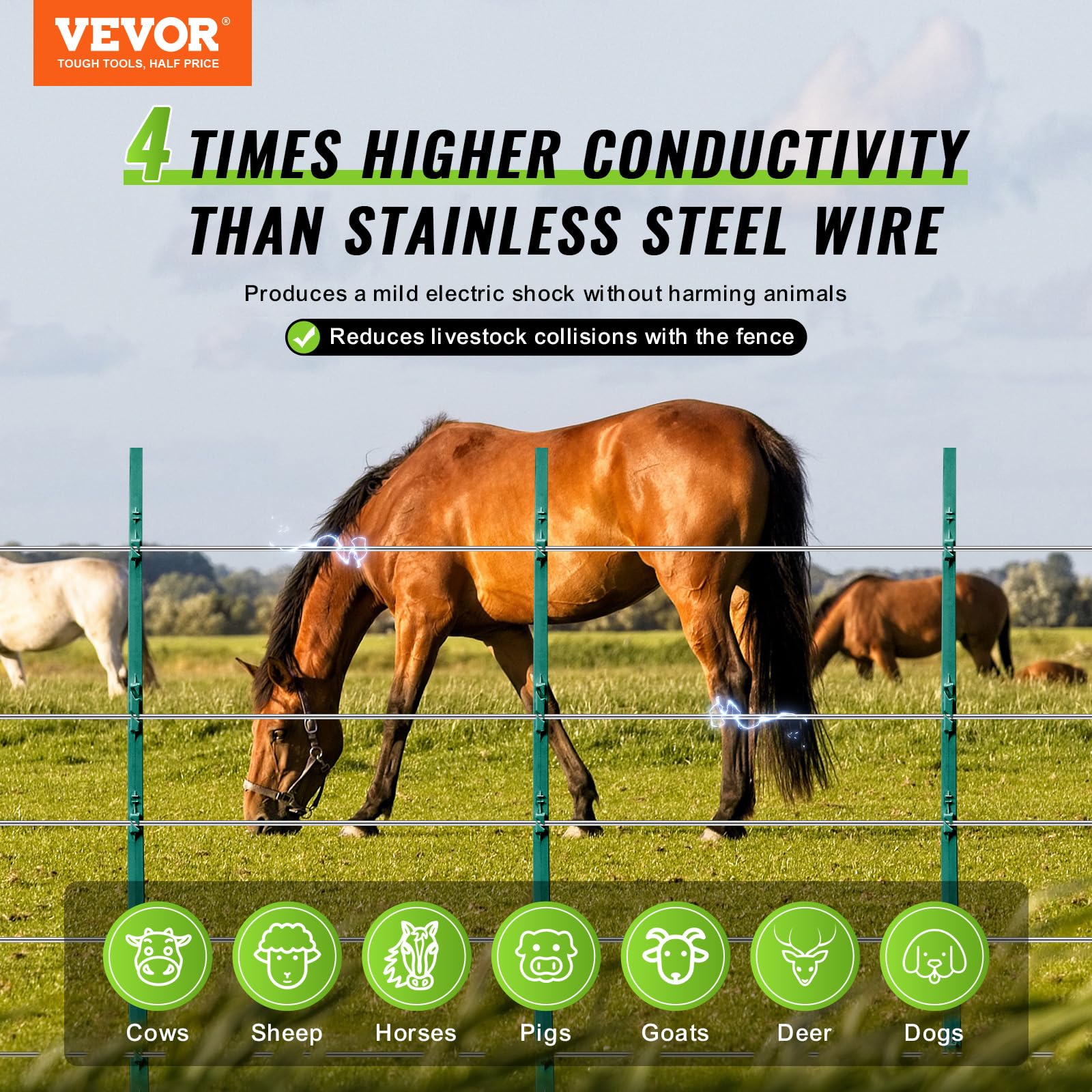 VEVOR electric fence 500m reel enabling quick setup and portability.