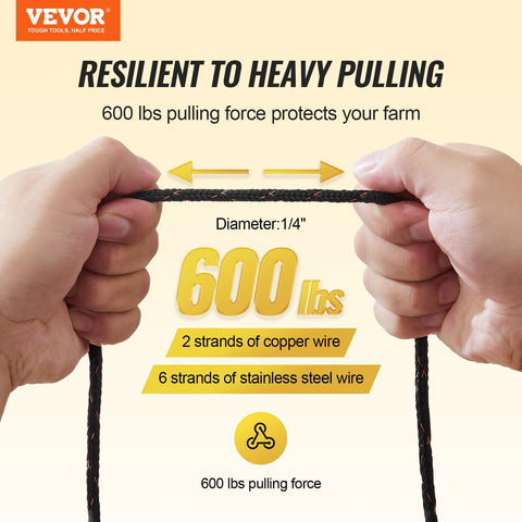 VEVOR black braided rope polywire provides high visibility fencing.