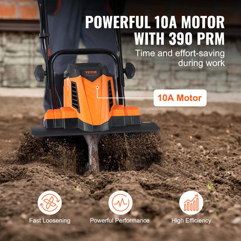 VEVOR rototiller with 179mm blade for strong soil breakdown.