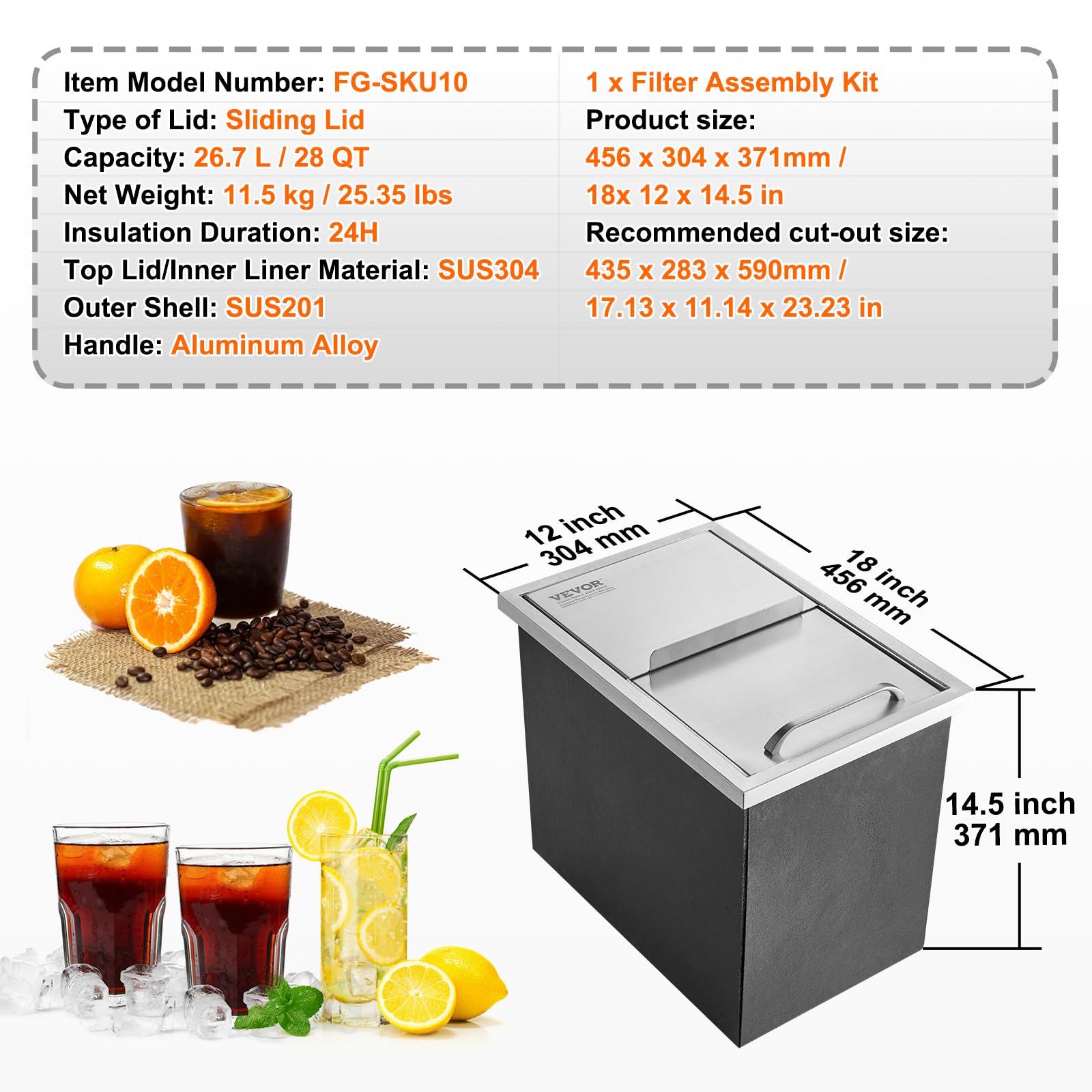 VEVOR embedded installation fits discreet beverage counters