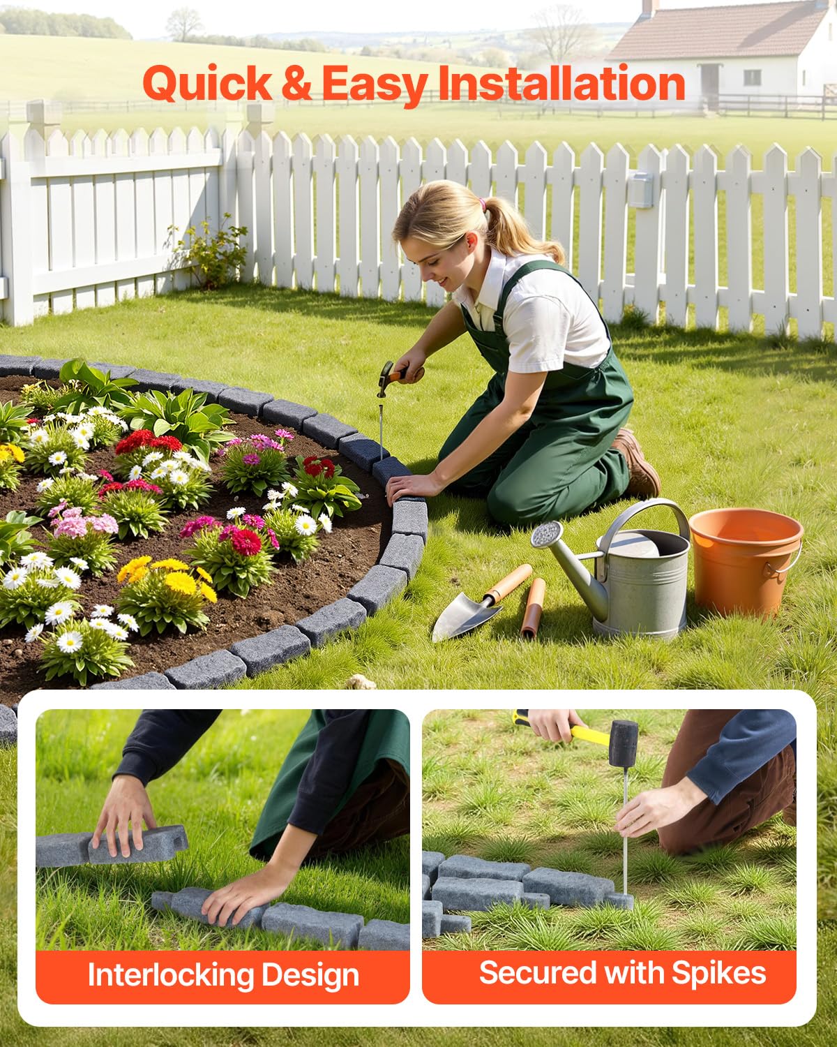 VEVOR lawn edging borders lawns and paths with flexible curved layouts.