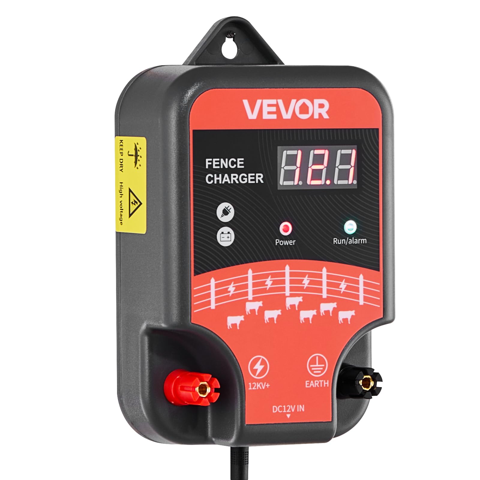 VEVOR fence charger used on a farm for livestock and poultry protection