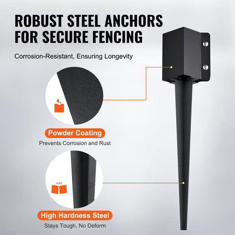 Powder-coated surface resists rust on VEVOR fence post anchors