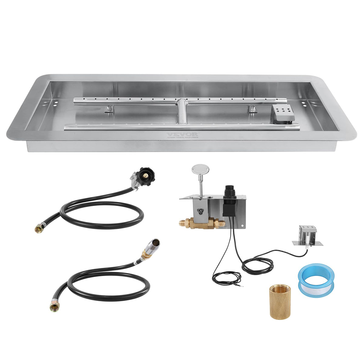 VEVOR fire pit burner pan 24x8 with sturdy drop-in design for easy outdoor installation