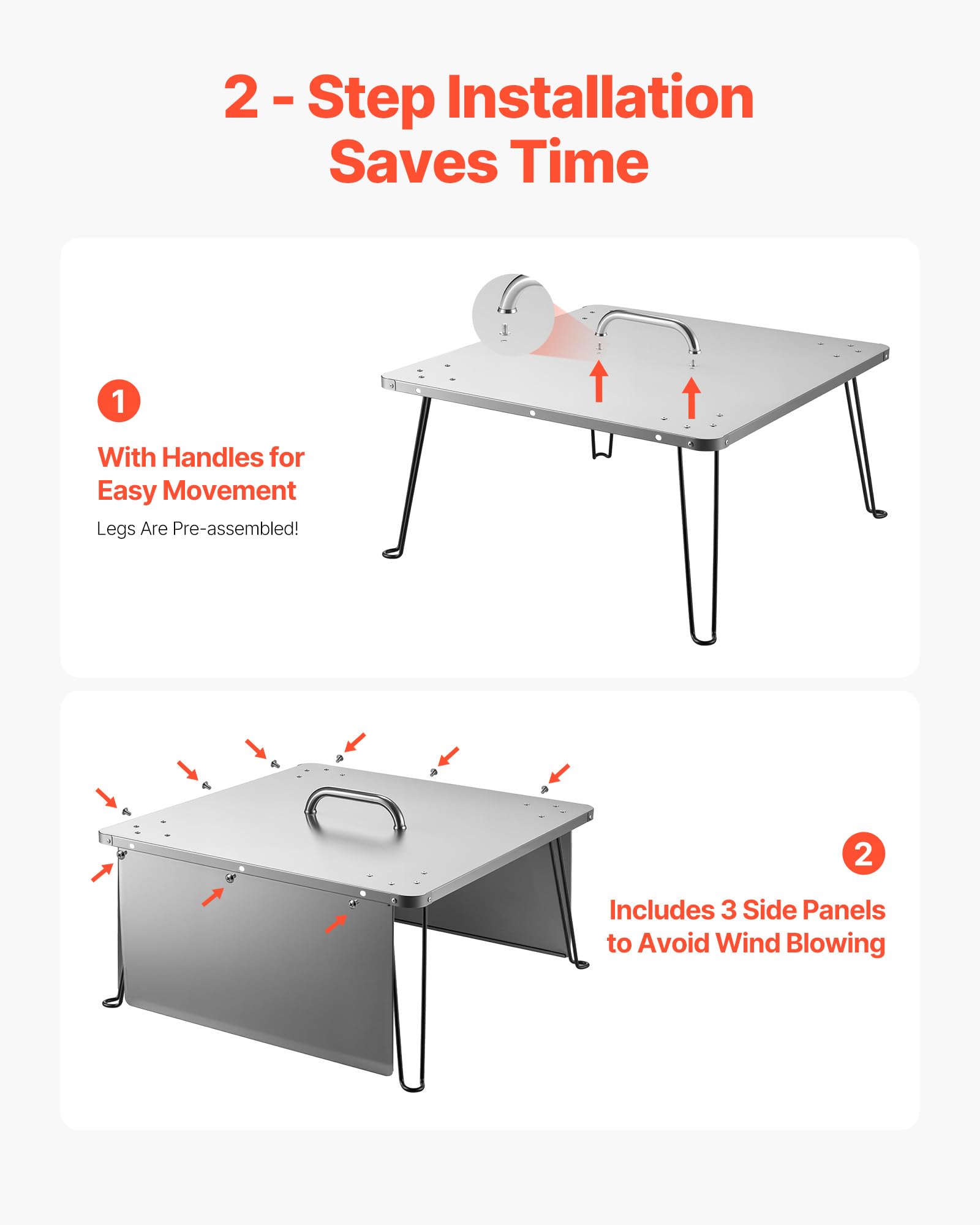 VEVOR Fire Pit Heat Deflector carrying-handle enables easy transport for outdoor gatherings.