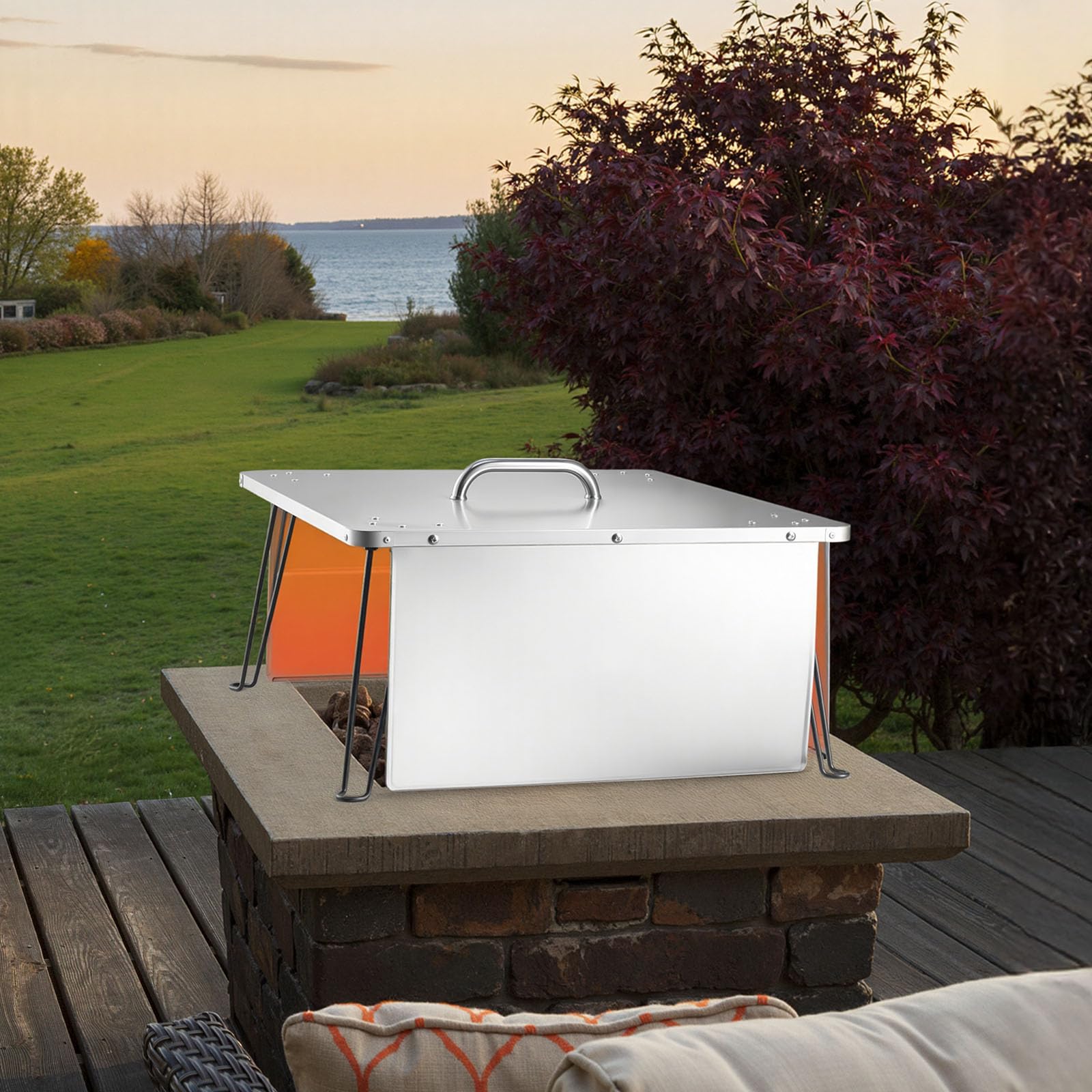 VEVOR Fire Pit Heat Deflector blocks ground heat to protect decks and grass.