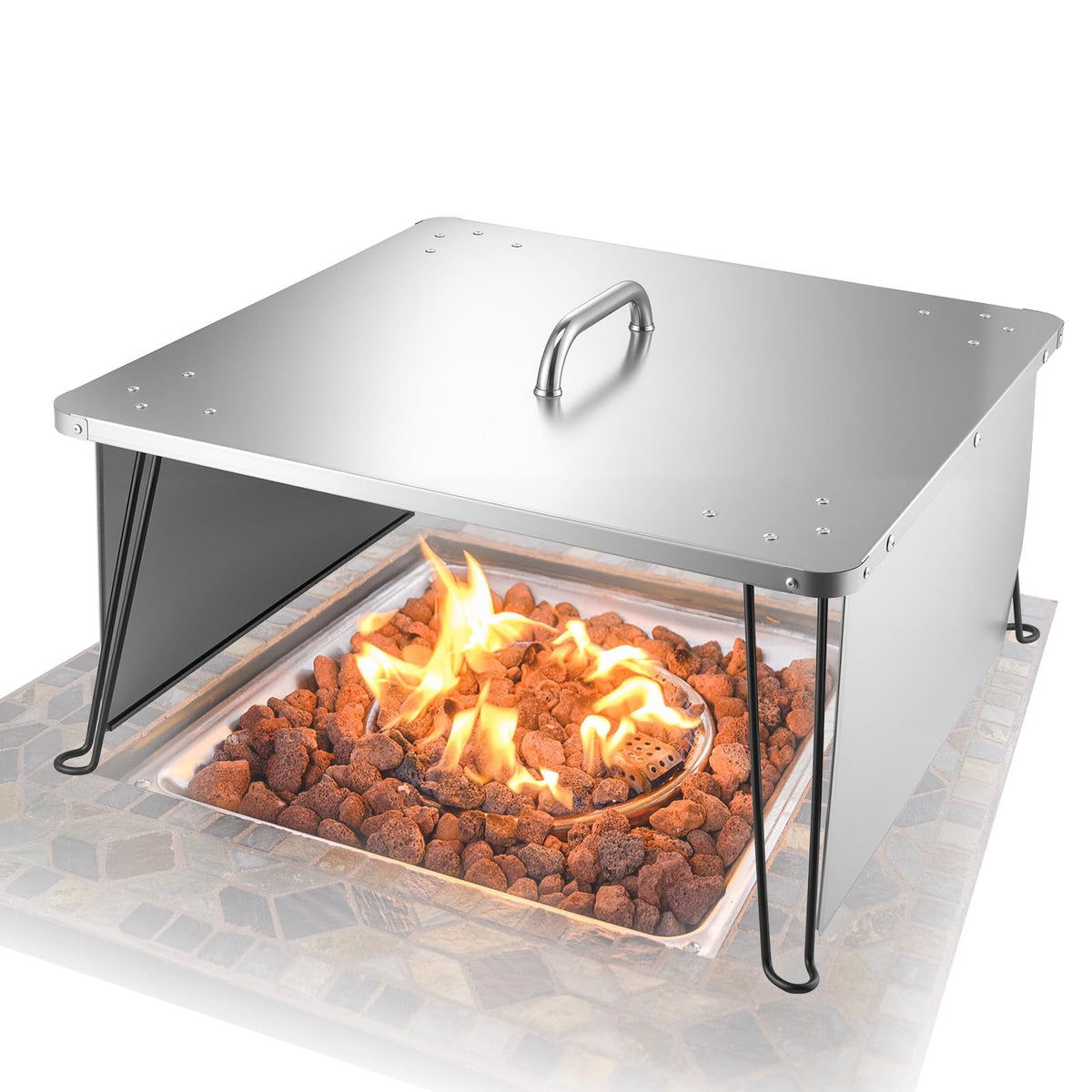 VEVOR Fire Pit Heat Deflector top view showing even heat distribution for longer burns.