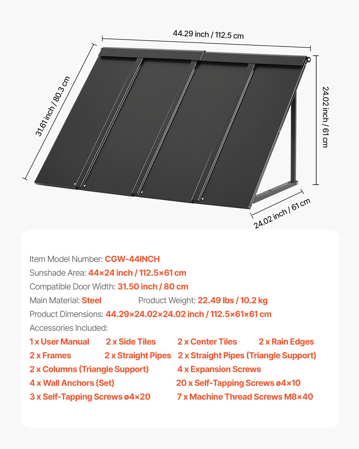 VEVOR fixed metal awning 44x24 black sleek design enhances home exterior.