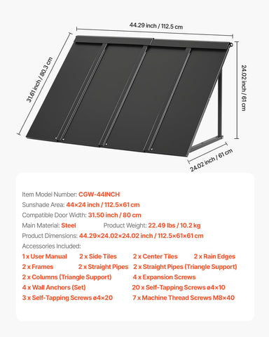 VEVOR fixed metal awning 44x24 black sleek design enhances home exterior.