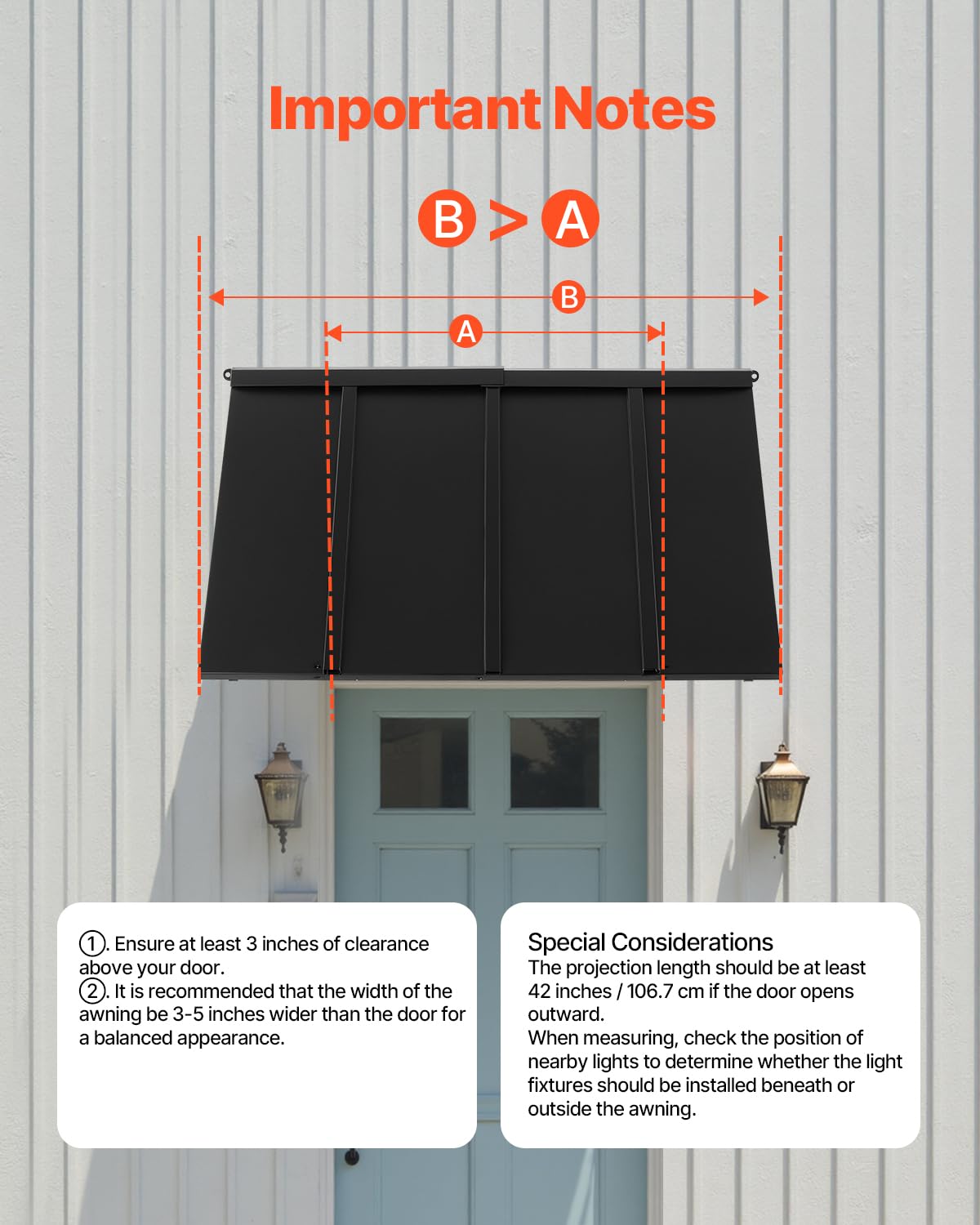 VEVOR fixed metal awning 44x24 weather shield expands outdoor usable space.