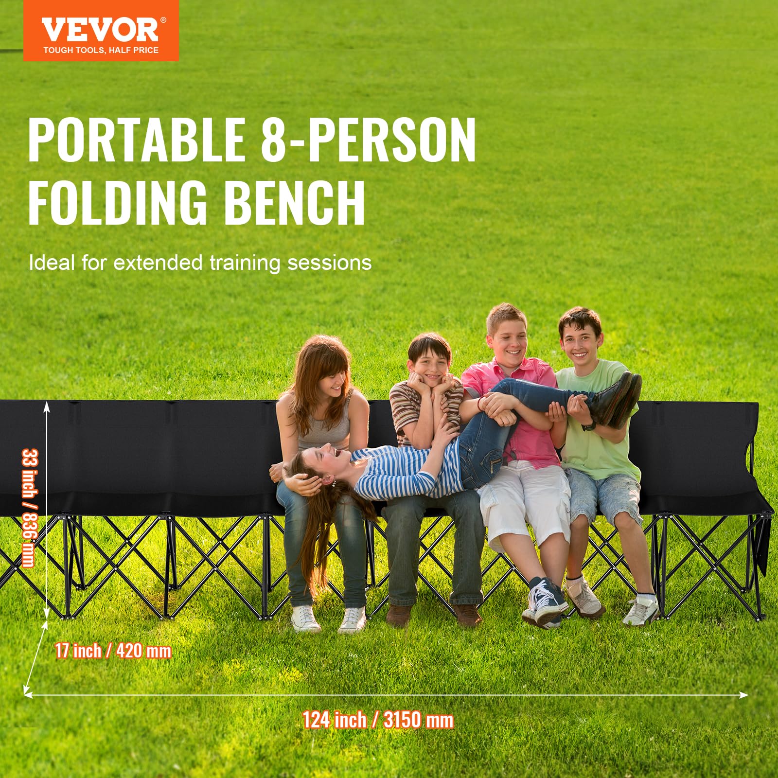 VEVOR foldable team bench with carry bag for easy transport.