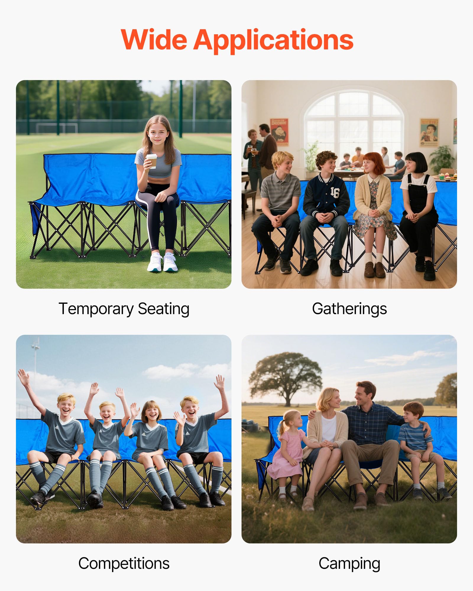 VEVOR foldable bench stores compactly for space-saving storage.