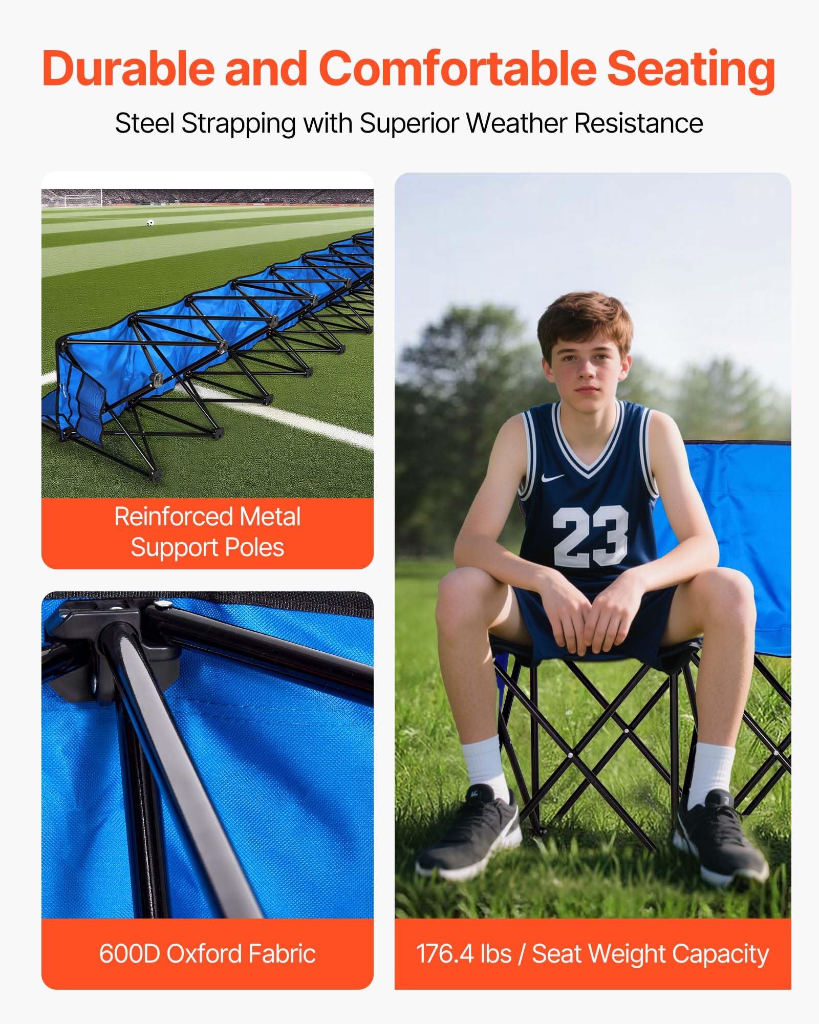 VEVOR folding bench frame features Ø16 mm tubes for stability.