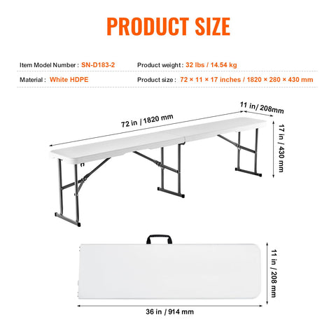 VEVOR folding bench with sturdy legs for stable seating.