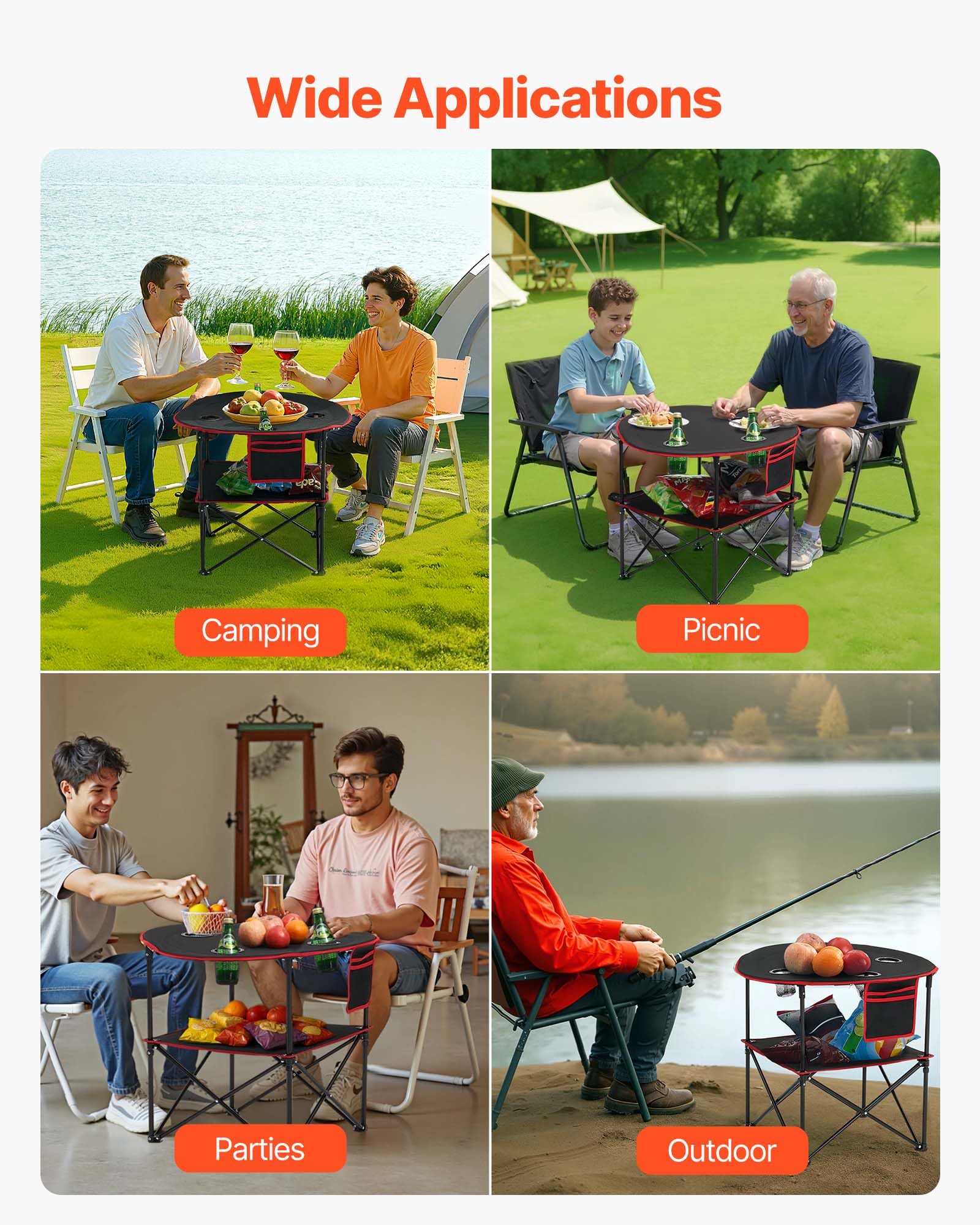 VEVOR folding camping table beach picnic setup on sand