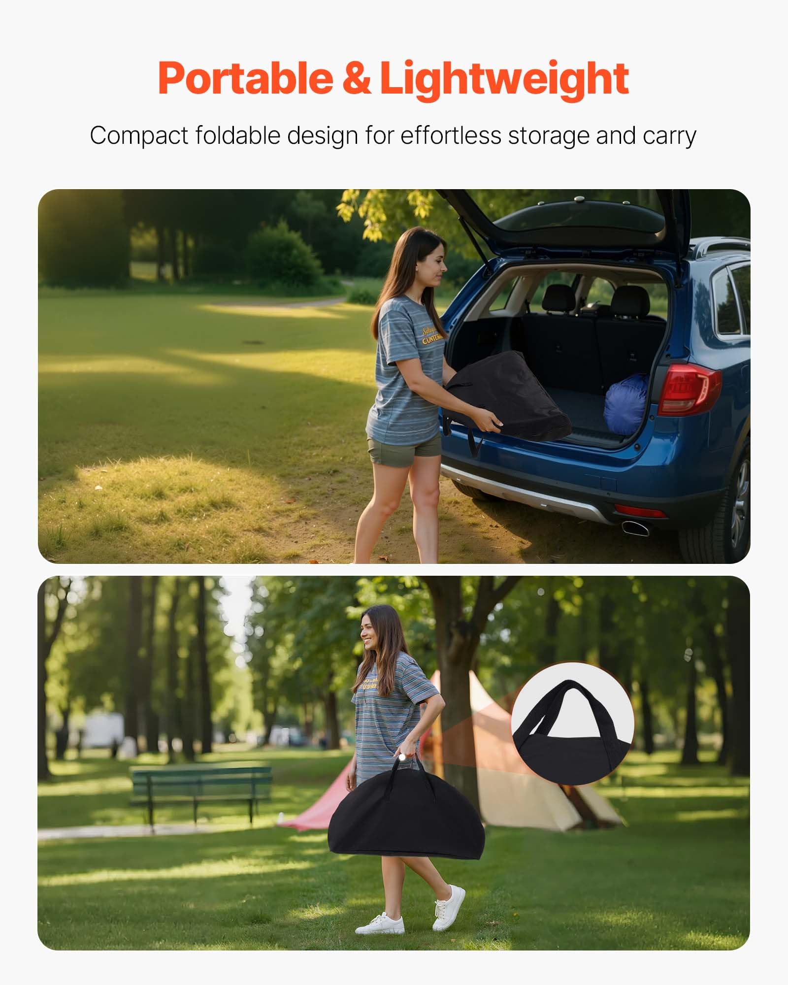 VEVOR folding camping table setup demonstration with tool-free assembly