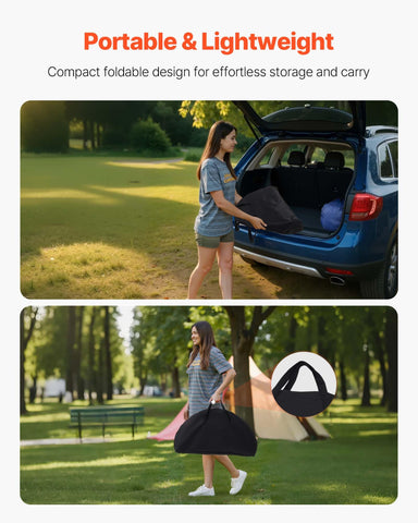 VEVOR folding camping table setup demonstration with tool-free assembly