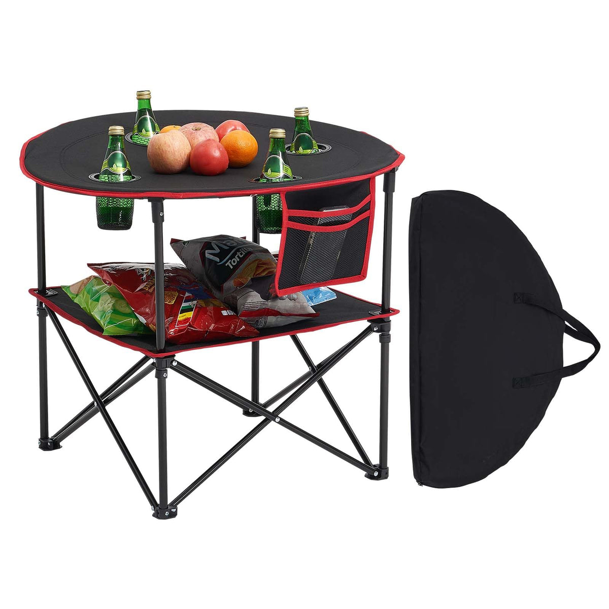 VEVOR folding camping table top view showing sturdy 600D fabric ideal for outdoor meals