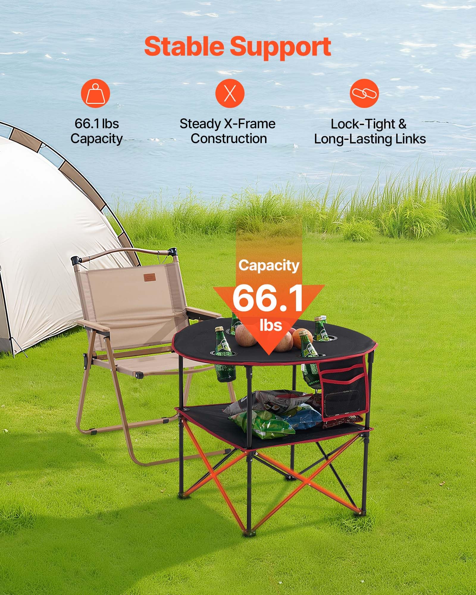 VEVOR folding camping table utensil pocket layer shows organized gear
