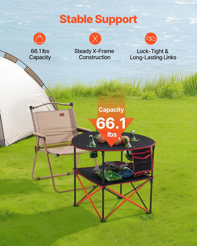 VEVOR folding camping table utensil pocket layer shows organized gear