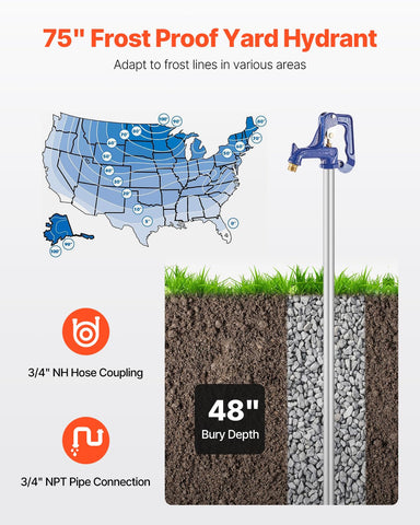 VEVOR hydrant with 3/4 in NH hose coupling enables easy watering.