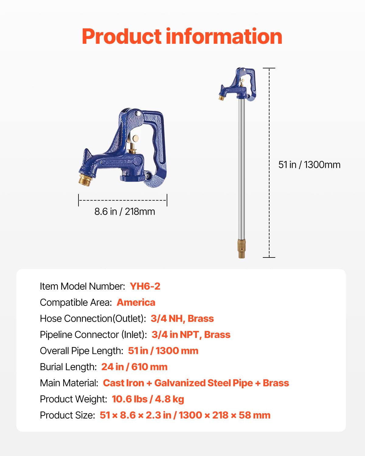 VEVOR frost-proof hydrant installation guide step visual