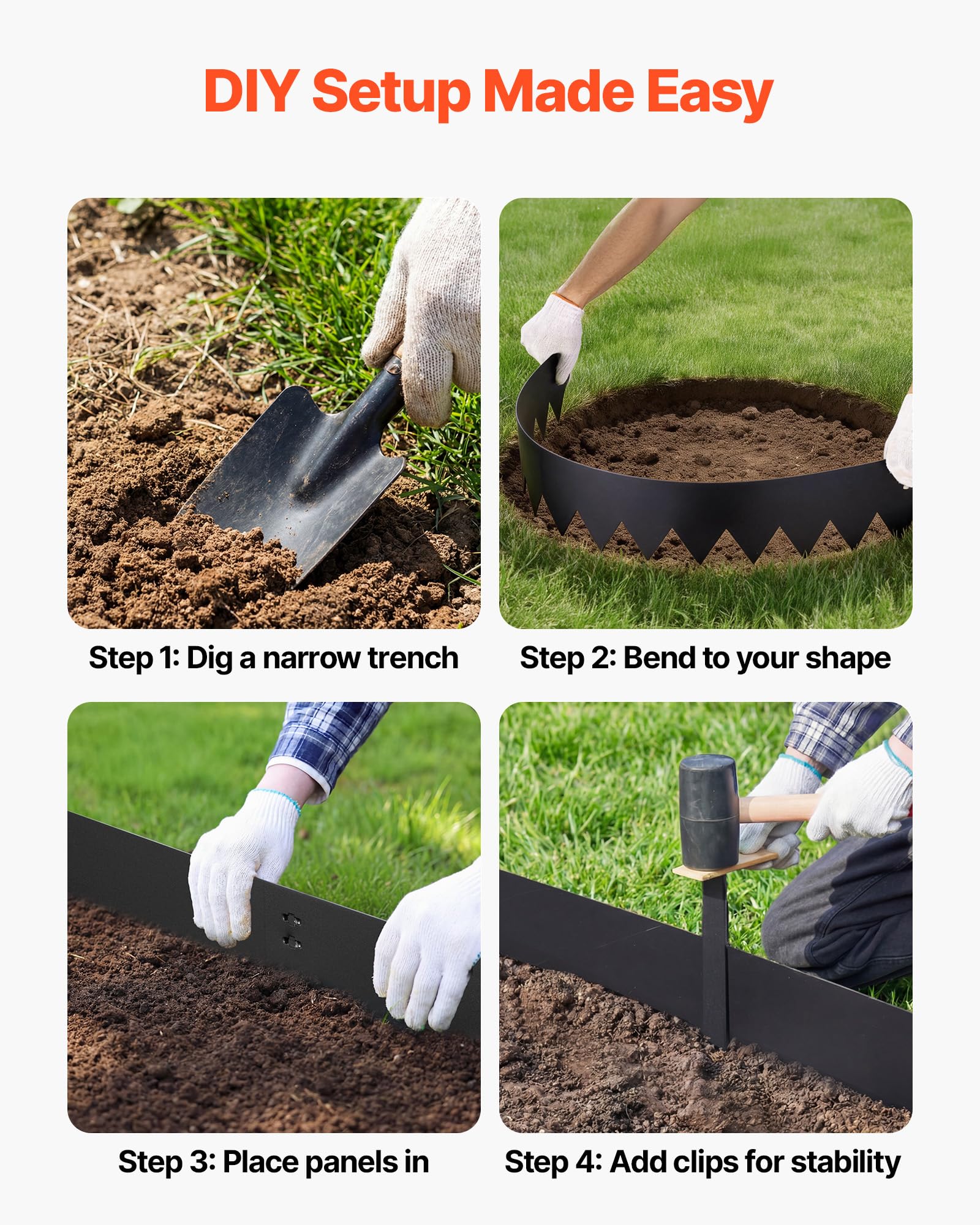 VEVOR flower bed border partitions garden beds from paths with clarity.