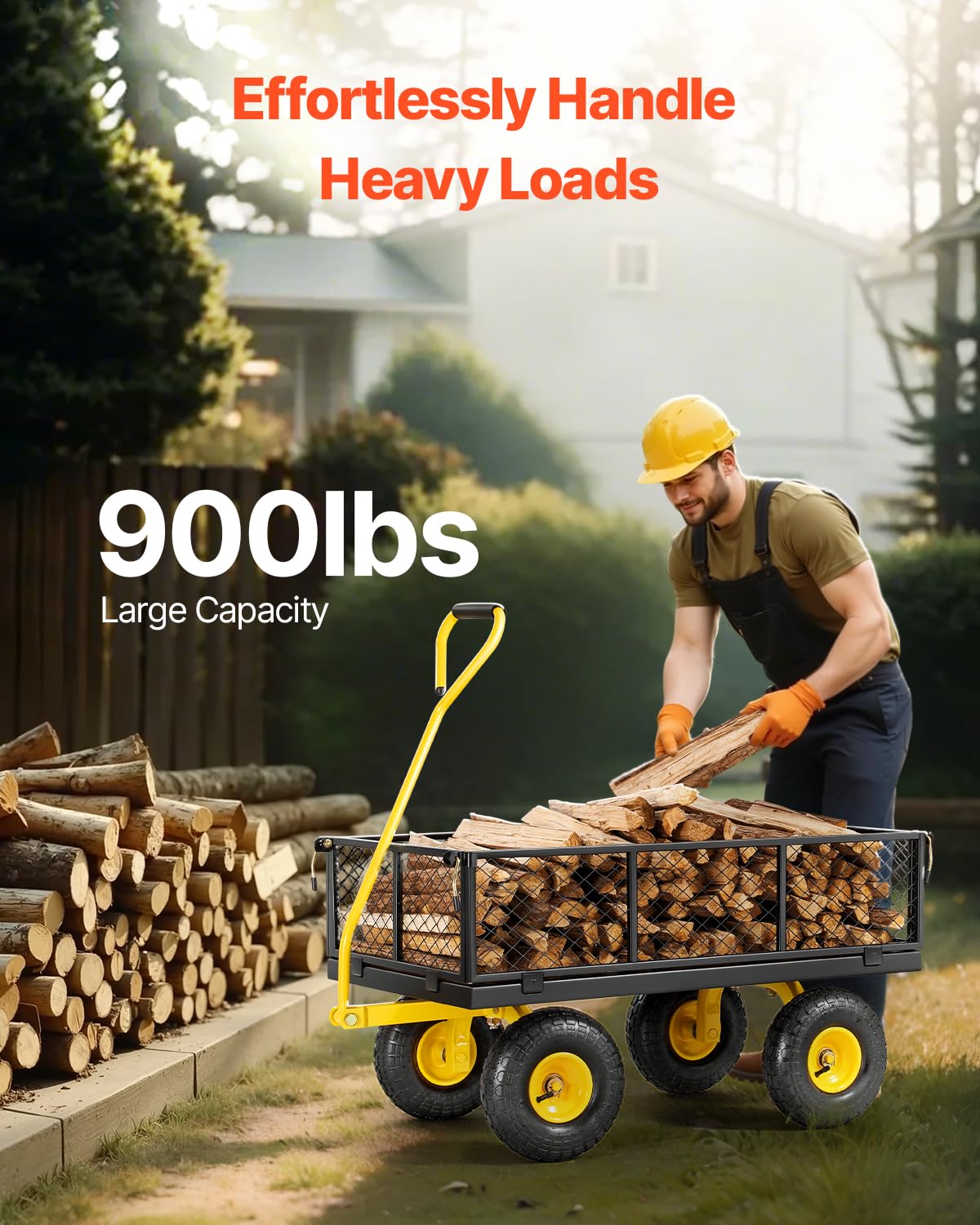 VEVOR garden cart 10-inch tires side view ideal for moving materials across uneven ground