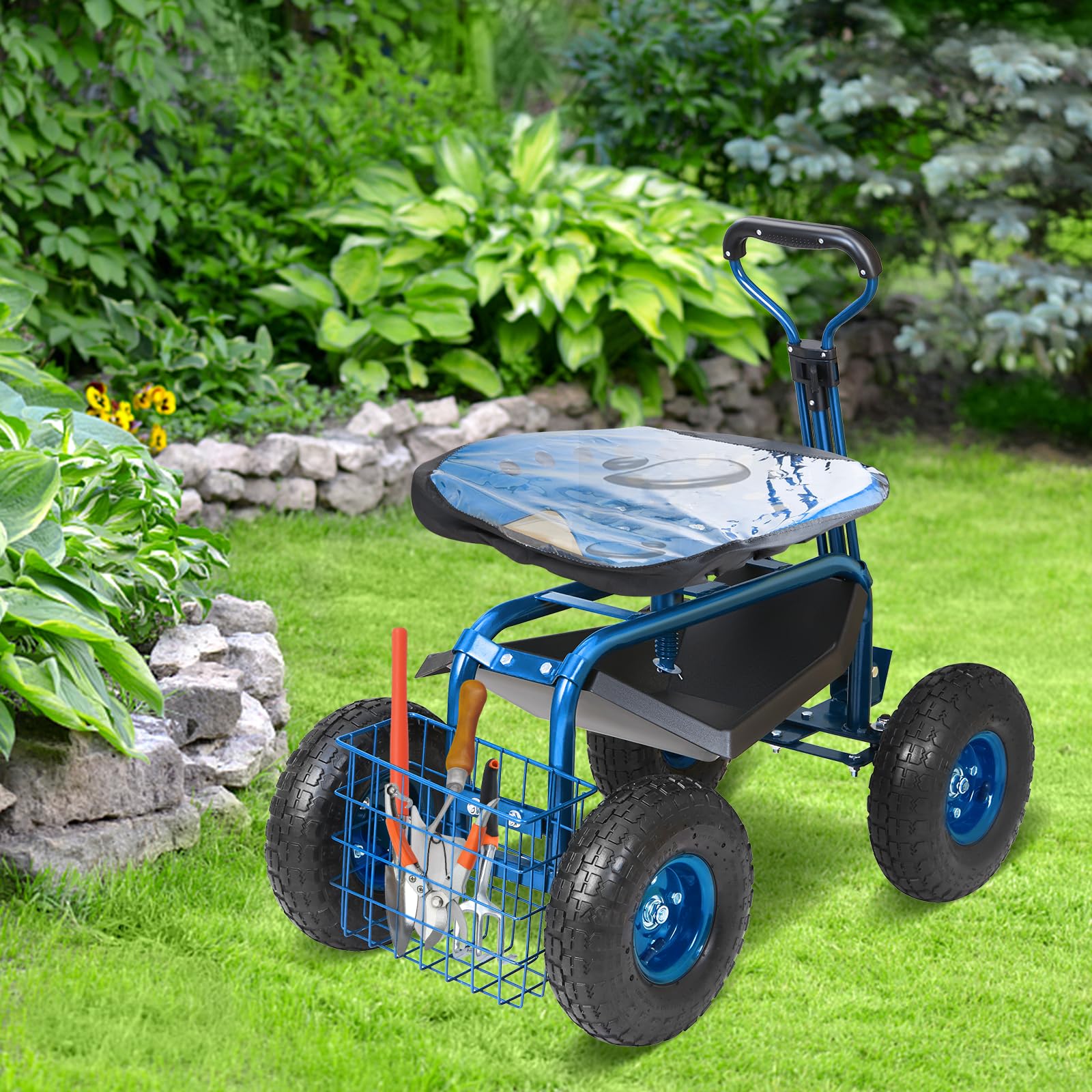 VEVOR garden cart reinforced steel construction ensures durability outdoors.