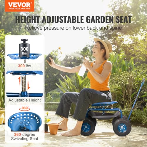 VEVOR garden cart 360-degree swivel seat for flexible positioning while gardening.