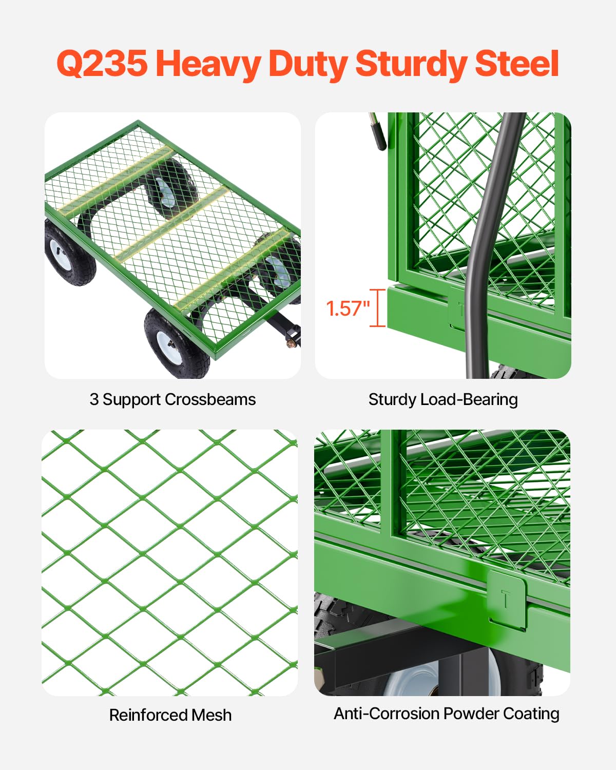 VEVOR garden cart with 360-degree wheels for smooth movement on uneven terrain