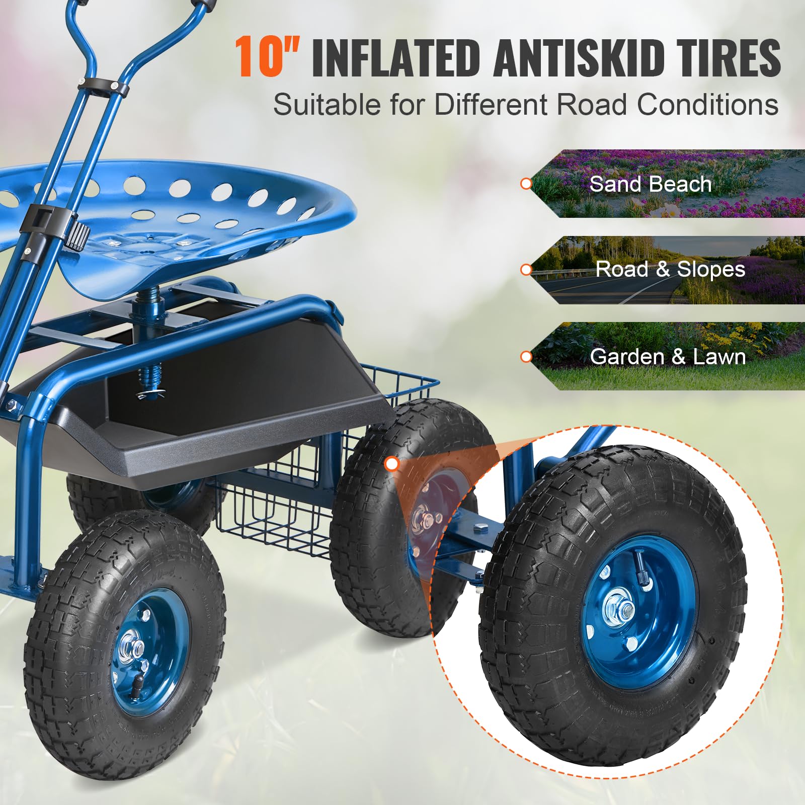 VEVOR garden cart large storage basket keeps tools within reach.