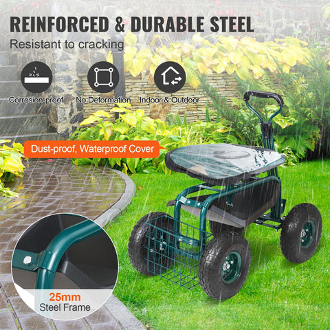 VEVOR Garden Cart steel construction provides durable outdoor use