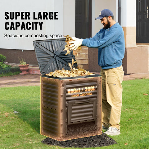 VEVOR garden compost bin bottom door ready for easy scooping.