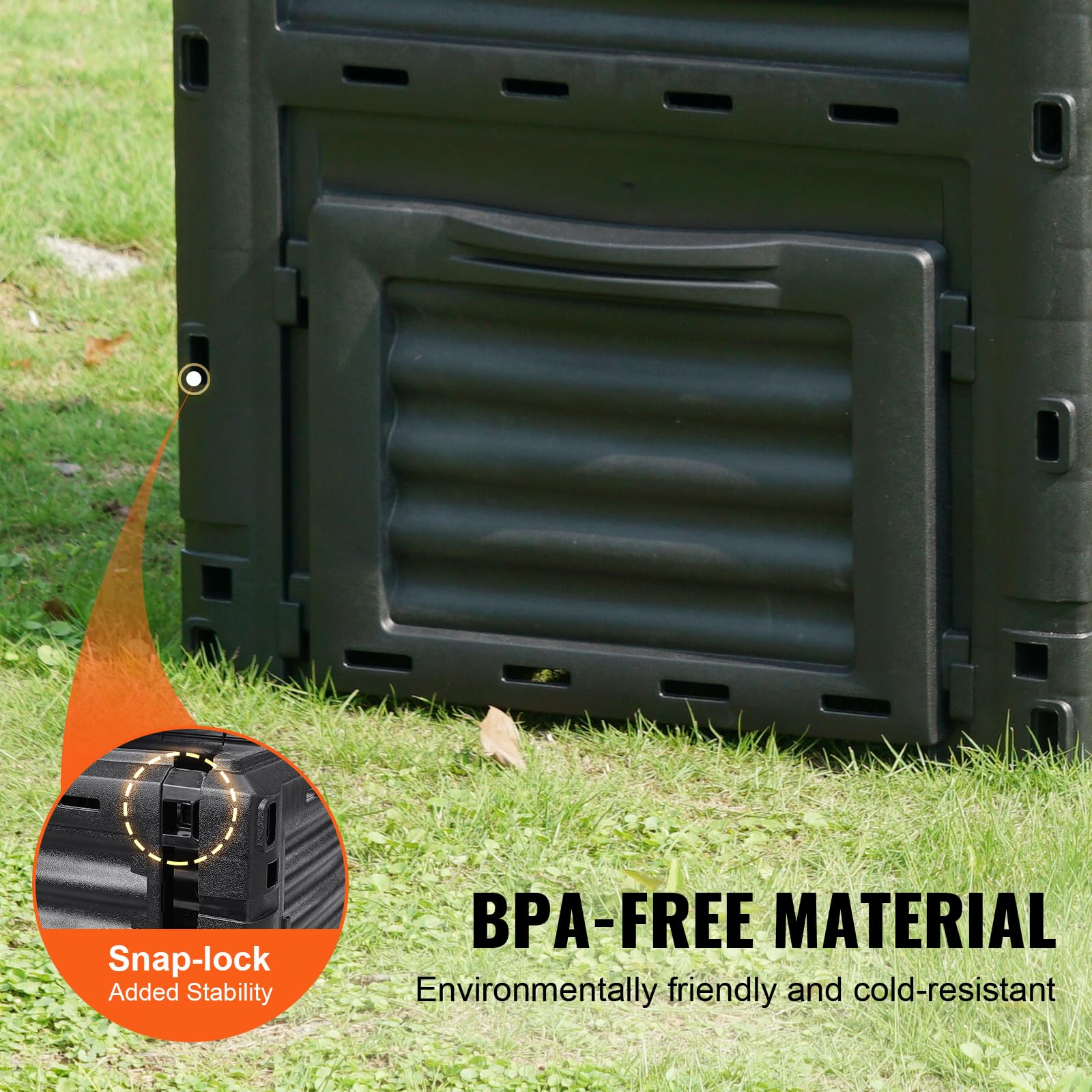 VEVOR garden compost bin side ventilation shows airflow paths.
