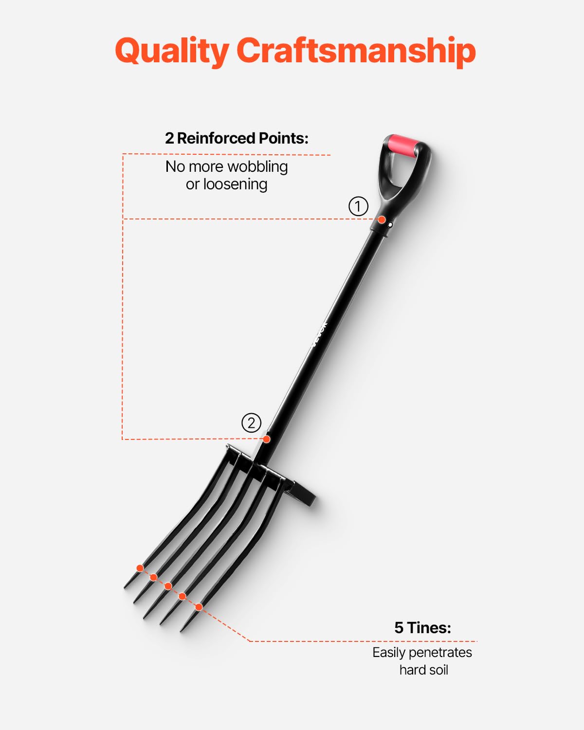 VEVOR garden fork 41-inch length enables easy handling for taller users