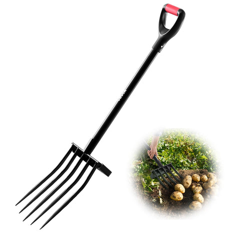 VEVOR garden fork with 5 tines and metal handle for durable digging and long use
